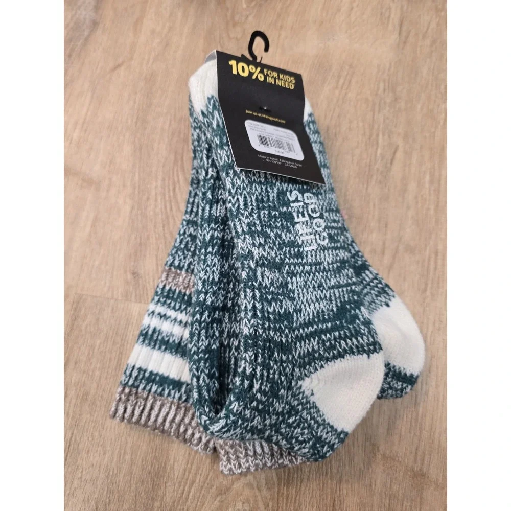 NEW Life is Good Chunky Knit‎ Over The Knee Socks Green White OTK Boot